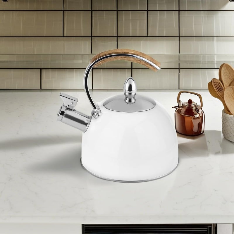Pinky Up Presley Tea Kettle, Stovetop Stainless Steel Kettle, Whistling, Tea Accessory Gifts, Fast Boil Water Kettle, Wooden Handle, 70 Oz, White - Image 5